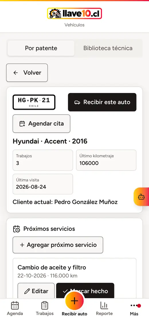 Ficha del vehículo con historial